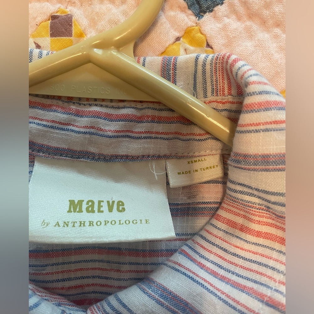 Anthropologie Maeve Striped Res White Blue Cotton Long Sleeve shirt Womens Xs - Picture 3 of 7